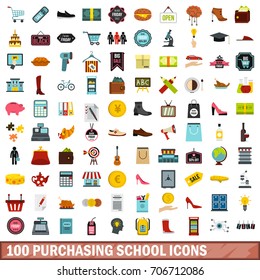 100 purchasing school icons set in flat style for any design vector illustration