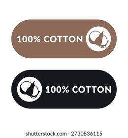 100% pure cotton vector labels set on white background. Plant cotton hand drawn illustration. 