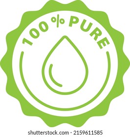 100% Pure Green Stamp Outline Badge Icon Label Isolated Vector On Transparent Background