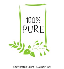 100 Pure label and high quality product badges. Bio healthy Eco food organic, bio and natural product icon. Emblems for cafe, packaging etc. Vector