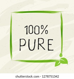 100 Pure label and high quality product badges. Bio healthy Eco food organic, bio and natural product icon. Emblems for cafe, packaging etc. Vector