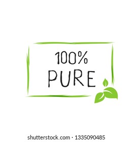 100 Pure label and high quality product badges. Bio healthy Eco food organic, bio and natural product icon. Emblems for cafe, packaging etc. Vector