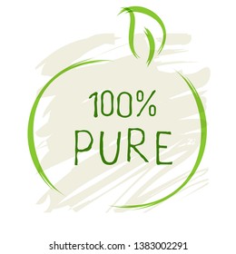 100 Pure label and high quality product badges. Bio healthy Eco food organic, bio and natural product icon. Emblems for cafe, packaging etc. Vector