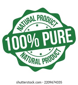 100% pure natural product grunge rubber stamp on white background, vector illustration