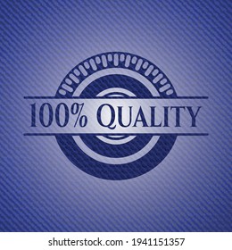 100% Quality badge with denim background. Vector Illustration. Detailed. 