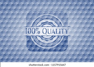 100% Quality blue badge with geometric pattern.