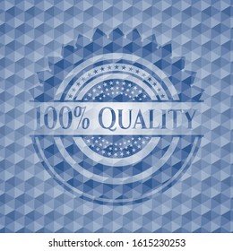 100% Quality blue polygonal badge. Vector Illustration. Detailed.