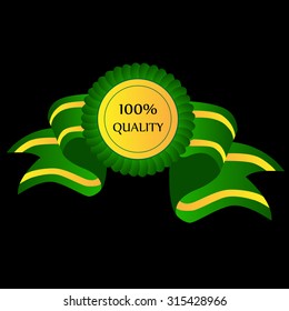 100% quality button dark green on black background