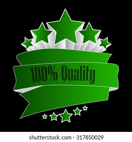 100% quality button dark green on black background