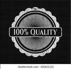 100% Quality chalk emblem written on a blackboard