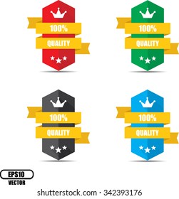 100% Quality Colorful Shield With Colorful Ribbon Label, Sticker, Tag, Sign And Icon Banner Business Concept, Design Modern With Crown. Vector illustration.