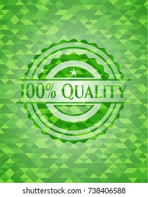 100% Quality green emblem with triangle mosaic background