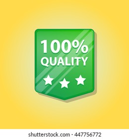 100% Quality green label. Vector illustration.