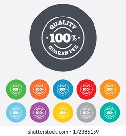 100% quality guarantee sign icon. Premium quality symbol. Round colourful 11 buttons. Vector
