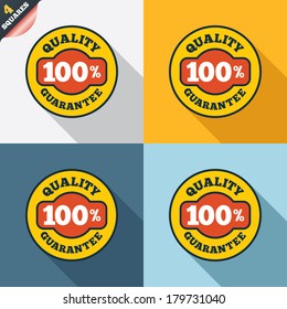 100% quality guarantee sign icon. Premium quality symbol. Four squares. Colored Flat design buttons. Vector