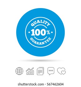 100% quality guarantee sign icon. Premium quality symbol. Copy files, chat speech bubble and chart web icons. Vector