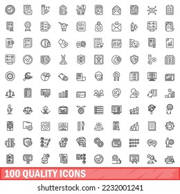 100 quality icons set. Outline illustration of 100 quality icons vector set isolated on white background