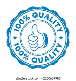 100 quality rubber stamp vector illustration isolated on white background. Quality guarantee stamp. Thumb up quality stamp.