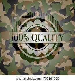 100% Quality written on a camouflage texture