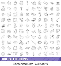 100 raffle icons set in outline style for any design vector illustration