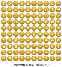 100 rafting icons set gold