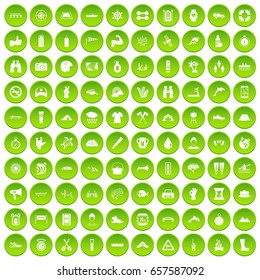 100 rafting icons set green circle isolated on white background vector illustration