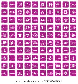 100 rafting icons set in grunge style pink color isolated on white background vector illustration