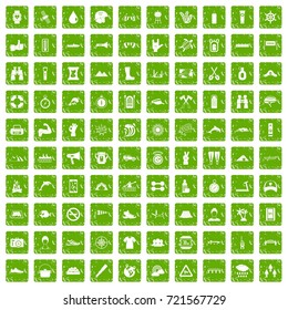 100 rafting icons set in grunge style green color isolated on white background vector illustration