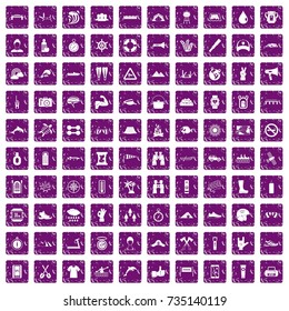 100 rafting icons set in grunge style purple color isolated on white background vector illustration