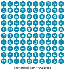 100 rafting icons set in sapphirine hexagon isolated vector illustration