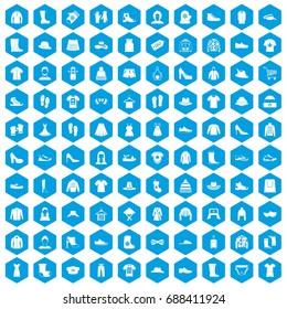 100 rags icons set in blue hexagon isolated vector illustration