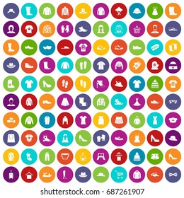 100 rags icons set in different colors circle isolated vector illustration