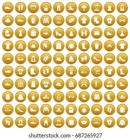 100 rags icons set in gold circle isolated on white vectr illustration