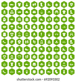 100 rags icons set in green hexagon isolated vector illustration