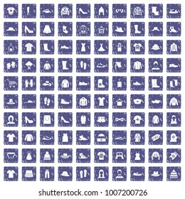 100 rags icons set in grunge style sapphire color isolated on white background vector illustration