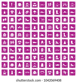 100 rags icons set in grunge style pink color isolated on white background vector illustration