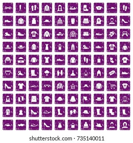 100 rags icons set in grunge style purple color isolated on white background vector illustration
