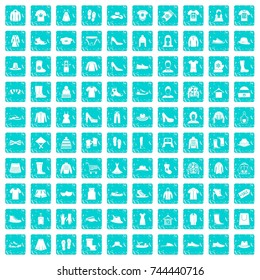 100 rags icons set in grunge style blue color isolated on white background vector illustration