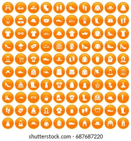 100 rags icons set in orange circle isolated vector illustration