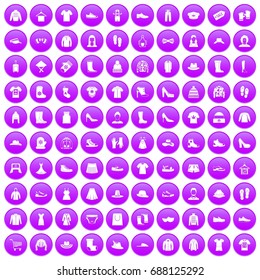 100 rags icons set in purple circle isolated vector illustration