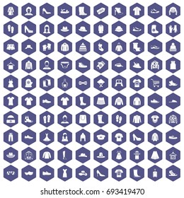 100 rags icons set in purple hexagon isolated vector illustration