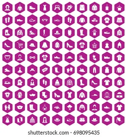 100 rags icons set in violet hexagon isolated vector illustration