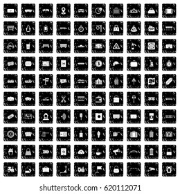 100 railway icons set in grunge style isolated vector illustration