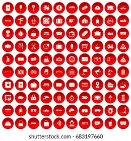100 railway icons set in red circle isolated on white vector illustration