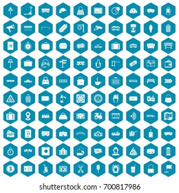 100 railway icons set in sapphirine hexagon isolated vector illustration