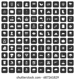 100 rain icons set in black color isolated vector illustration