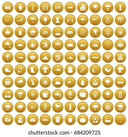 100 rain icons set gold