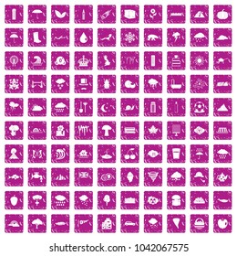 100 rain icons set in grunge style pink color isolated on white background vector illustration