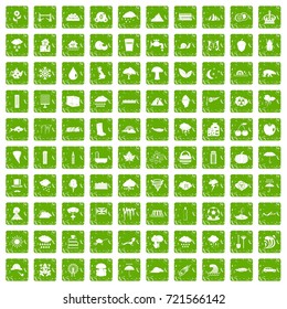 100 rain icons set in grunge style green color isolated on white background vector illustration