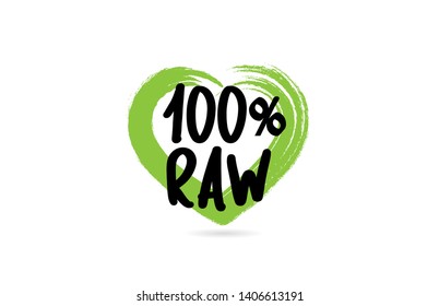 100% raw text word with green love heart shape suitable for icon, badge or typography logo design
